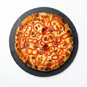 Pizza with sausage, melted cheese, fresh pepper and yellow cheese 25sm/380gr