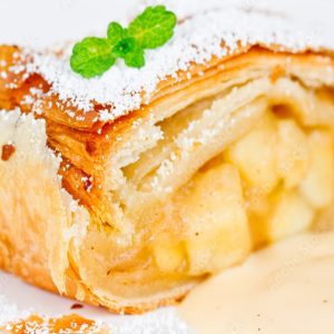 Dessert of the day - Apple strudel with vanilla sauce